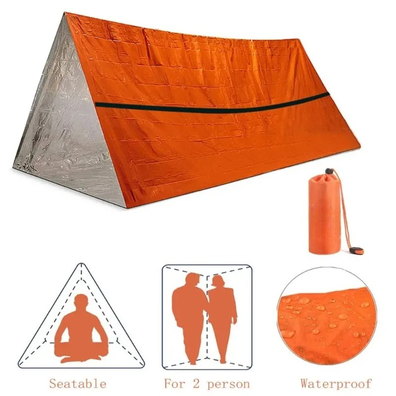 Emergency Mylar Tent - ชุดเต็นท์ฉุกเฉินสำหรับ 2 คน พร้อมถุงนอนแบบหลอดไมลาร์ กันน้ำ ใช้กลางแจ้ง