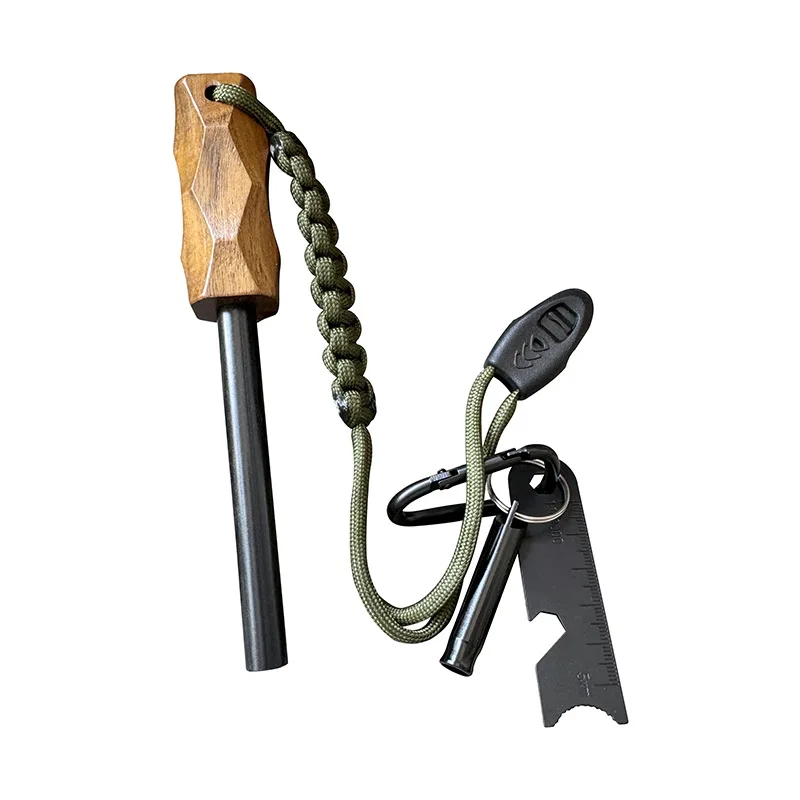 Fire Starting Kit - ที่จุดไฟแบบใช้หินเหล็กไฟกลางแจ้งแบบใหม่ พร้อมด้ามจับไม้ แท่งแมกนีเซียมกันน้ำ เครื่องมือเอาตัวรอดสำหรับการตั้งแคมป์และการเดินป่า